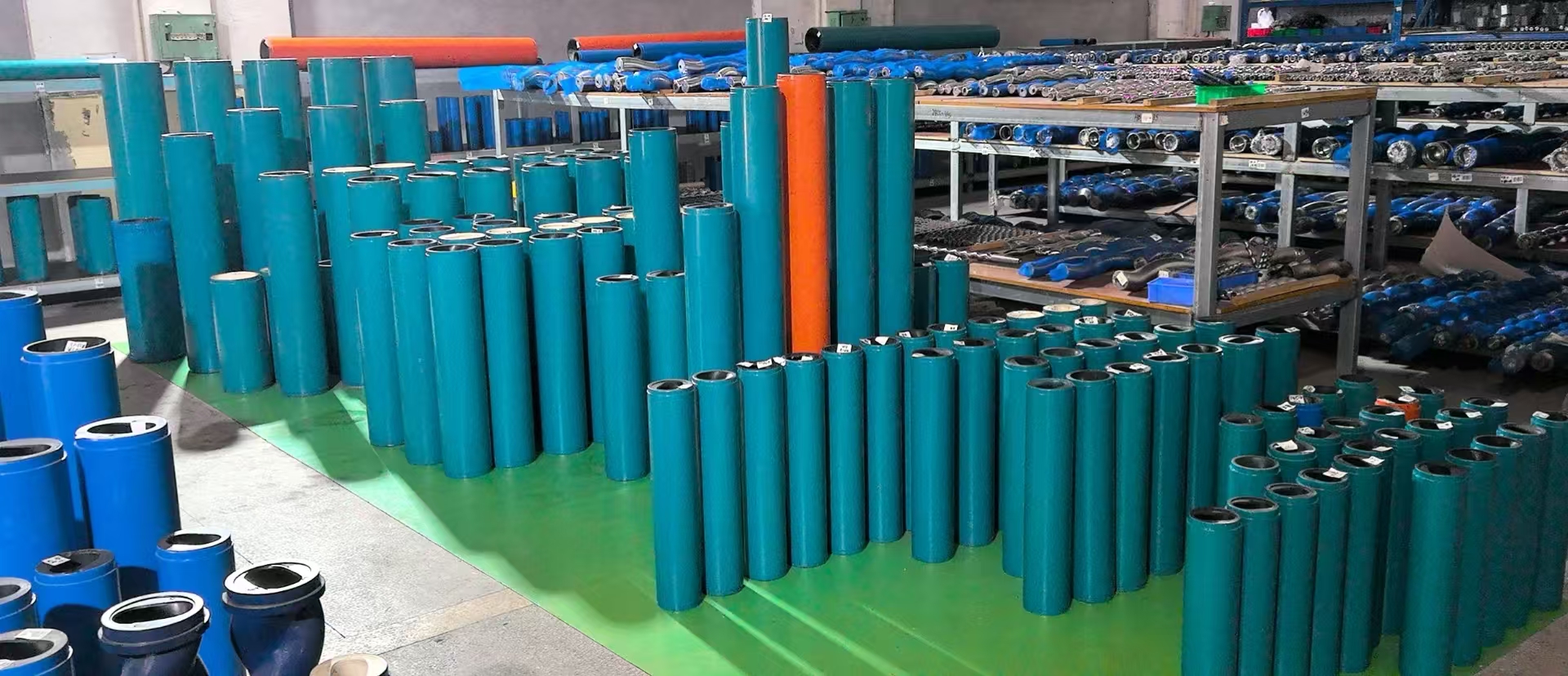 SINOR stator warehouse showing NBR and EPDM stators ready for assembly